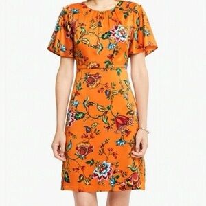 NWOT Ann Taylor Orange Floral Short Sleeve Mini dress